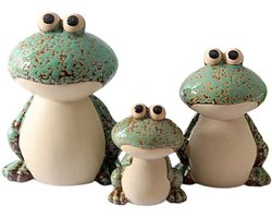 Driedelige set - Tuindecoratie met kikkers - Schattige en leuke keramische kikkerbeeldjes - Geschikt voor het decoreren van terrassen, buitenruimtes, vijvers, zwembaden, balkons, enz. - Groen