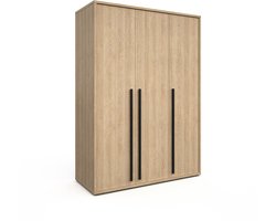 Driedeurskast Yumi Eiken - Breedte 151 cm - Hoogte 210 cm - Diepte 63 cm - Met hanggedeelte - Met planken - Met openslaande deuren