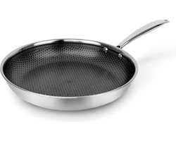 Driedubbele roestvrijstalen pan - De koekenpan met antiaanbaklaag is geschikt voor alle soorten fornuizen, inclusief inductie - Zilverkleurig, 28 cm