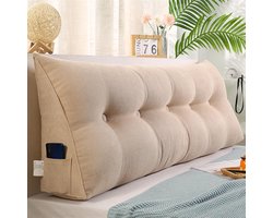 Driehoekig Hoofdkussen - Leeskussen Rugsteun - Ontspannen Lezen - Zachte Katoen Linnen - 120 x 20 x 50 cm - Beige