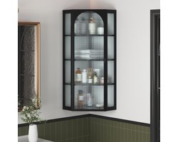 Driehoekige Glas Wandkast 105 cm - Vier Planken - Geen Achterwand Nodig - Geschikt voor Keuken & Bad - Zwart