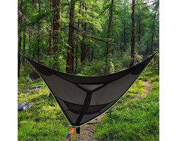Driehoekige hangmat - 280*280*280cm - Draagbare hangmat voor meerdere personen - Buitenkampeerhangmat met 3 punten - Ontwerp voor 2-3 personen - Geschikt voor reizen, achtertuin, tuin en kamperen - Zwart