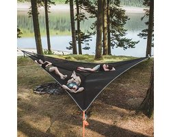 Driehoekige hangmat Draagbare meerpersoonshangmat Outdoor Camping Luchthangmat 3-punts ontwerp voor 2-3 personen voor reizen Tuin Achtertuin Camping, Zwart, 400*400*400cm