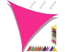 Driehoekige Zonnedoek - 3x3x3m - Schaduw Zeil - met 3 Bevestigingstouwen - Terras Overkappen - Waterbestendig & UV-bestendig - Schaduwdoek - voor veranda, terras, tuin en camping - Roze rood