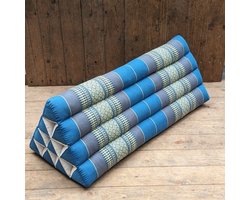 Driehoekkussen - Driehoekskussen extra breed - Kapok driehoekig kussen breed - Thais kussen - Rug en steunkussen - blauw/grijs