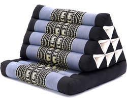 Driehoekskussen – Moon Kwan Kussen - Thais Kussen – Vloerkussen – Thais matras – 1 fold standaard -Driehoekskussen Thai – Grijs/zwart