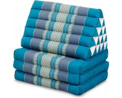 Driehoekskussen – Moon Kwan Kussen - Thais Kussen – Vloerkussen – Thais matras - 3 fold jumbo met 15 rollen - Driehoekskussen Thai – Blauw/grijs