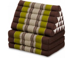 Driehoekskussen – Moon Kwan Kussen - Thais Kussen – Vloerkussen – Thais matras - 3 fold jumbo met 15 rollen - Driehoekskussen Thai – Groen/bruin
