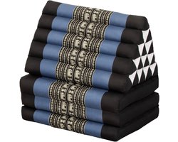 Driehoekskussen – Moon Kwan Kussen - Thais Kussen – Vloerkussen – Thais matras - 3 fold jumbo met 15 rollen - Driehoekskussen Thai – Zwart/grijs