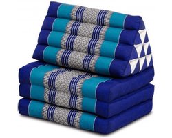 Driehoekskussen – Moon Kwan Kussen - Thais Kussen – Vloerkussen – Thais matras - 3 fold standaard met 10 rollen - Driehoekskussen Thai – Blauw