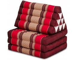 Driehoekskussen – Moon Kwan Kussen - Thais Kussen –  Vloerkussen – Thais matras - 3 fold standaard met 10 rollen  - Driehoekskussen Thai – Burgundy