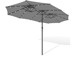 Driekops Parasol Grijs met LED verlichting – Extra groot schaduwoppervlak voor tuin en terras