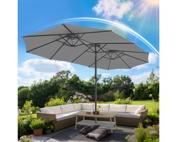 Driekops Parasol Grijs XXL – Voor grote tuinfeesten