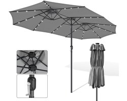 Driekops Tuinparasol Grijs met LED verlichting – Brede schaduwzone
