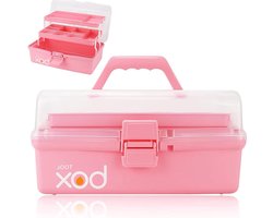 Drielaags draagbare medicijnkast - Huisapotheekdoos voor medicijnen thuis - Eerstehulp opbergkoffer - Roze 31 cm