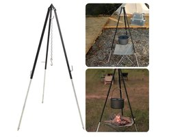 Driepoot Standaard - Stabiel Buiten Koken - 150cm - In Hoogte Verstelbaar - Camping - BBQ Statief - Tripod - Extra Sterk - Grondstekers - Metaal - Kookstatief