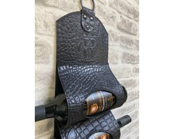 Dries Design D3SD - wijnfles houder - wijnflessen houder - flessenhouder - wijnrek - flessenrek - cognac rek - whisky rek - leder 6 - zwart alligator - gestikt