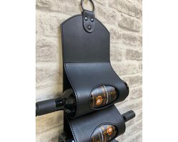 Dries Design D3SD - wijnfles houder - wijnflessen houder - flessenhouder - wijnrek - flessenrek - cognac rek - whisky rek - leder 6 - zwart - gestikt
