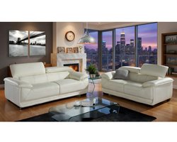 Driezitsbank 204 × 97 × 75 cm – Luxe Leren Bank met Verstelbare Hoofdsteunen en Houten Poten – Moderne 3-Zits Bank van Echt Leer – Ivoor Wit – Milano Comfort – Bellavero