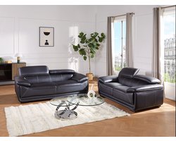 Driezitsbank 204 × 97 × 75 cm – Luxe Leren Bank met Verstelbare Hoofdsteunen en Houten Poten – Moderne 3-Zits Bank van Echt Leer – Ivoor zwart– Milano Comfort – Bellavero