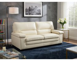 Driezitsbank 210 × 89 × 97 cm – Luxe Bank van Echt Buffelleer met Nosag Vering en Armleuningen – Moderne en Comfortabele 3-Zits Leren Bank – Ivoor – Aurora Premium – Bellavero