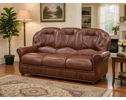 Driezitsbank 210 × 89 × 97 cm – Luxe Bank van Echt Buffelleer met Nosag Vering en Armleuningen – Moderne en Comfortabele 3-Zits Leren Bank – Ivoor – Aurora Premium – Bellavero