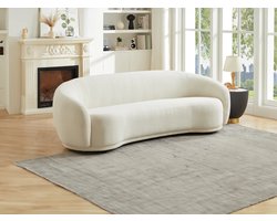 Driezitsbank 227 × 88 × 71 cm – Bouclé Teddy Bank met Houten Poten en Nosag Vering – Moderne 3-Zits Bank in Beige/Wit Bouclé Stof – Oslo Cozy – Depauw