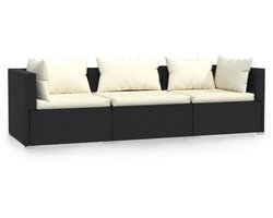 Driezitsbank | 3-zitsbank | Sofa met kussens poly rattan zwart
