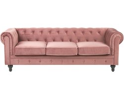 Driezitsbank fluweel roze CHESTERFIELD