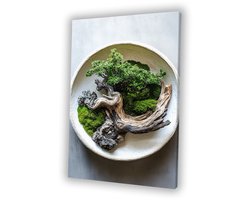 Drijfhout en mos decoratie - Natuur schilderijen canvas - Schilderij op canvas drijfhout - Japandi - Wanddecoratie modern - Decoratie muur - canvas 75x100 cm