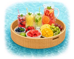 Drijvend dienblad (natuurlijke kleur) – 2-in-1 dienblad voor drankjes en snacks in het zwembad – Waterdienblad – 20 x 60 cm – Materiaal in rotanlook – Ontwerp dat niet zinkt