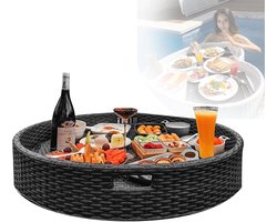 Drijvend Dienblad - Pool Tray Spa Bar - Drankjes Serveren - Rotan Materiaal - 60x60x20 cm - Zwart