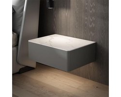 Drijvend nachtkastje - Hangend meubel - Slaapkamer opbergen - Steen met leer - 18.9x15.7x7.5in - Donkergrijs