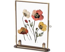 Drijvende fotolijst met messing vintage glas voor geperste bloemen en kunst, decoratief tafelblad frame, 17,3 x 12,3 cm, perfect voor interieur en foto presentatie