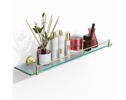 Drijvende Glazen Badkamer Planken 24 Inch - Moderne Roestvrij Staal en Geborsteld Goud
