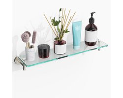 Drijvende glazen planken voor badkamer - 16 inch geborsteld nikkel en gehard glas - Modern wandmontagesysteem