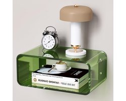 Drijvende Nachttafel van Acryl, Wandplank voor Slaapkamer, Modern en Ruimtebesparend (Doorzichtig, Klein, Groen)