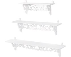 Drijvende Wandplank Wit, 3-Laags Shabby Chic Decoratieve Opbergrek met Eenvoudige Installatie voor Slaapkamer, Woonkamer en Keuken, Boeken Organizer en Decoratie