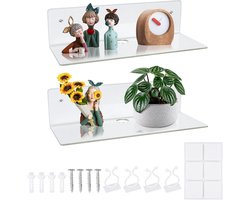 Drijvende Wandplanken Set van 2, Acryl, Transparante Planken voor Badkamer en Slaapkamer, Muurbevestiging