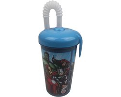 Drinkbeker Avengers met rietje - Blauw - Kunststof - 400 ml - Waterfles - Fles - Bidon - Marvel