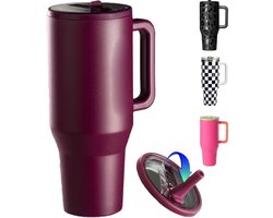 Drinkbeker met inklapbare rietje en handgreep - Dubbele wand roestvrijstalen vacuümgeïsoleerde beker met rubberen bodem voor warme en koude dranken