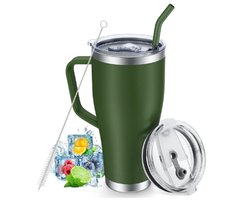 Drinkbeker Met Rietje En 2 Deksels 850ml Reismok Koffiekop Met Handvat - Geïsoleerde Stanleys Beker Met Rietje En Deksel - Roestvrijstalen Reiskoffiemok Waterbekers Voor Warme Koude Dranken