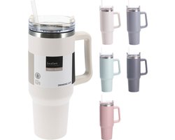 Drinkbeker RVS grote beker met rietje 1200ml multicolor mat.