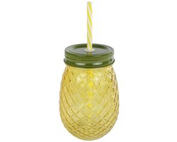 Drinkglas Ananas deksel/rietje geel glas
