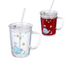 drinkglazen kinderen - set van 2 - 400 ml - kinderglazen - met handvat - rietje en deksel