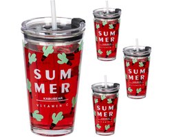 drinkglazen met deksel en rietje - set van 4 - sapglazen 450 ml - kinderglazen