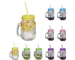 drinkglazen met rietje en deksel - set van 10 - 500 ml - retro - limonadeglazen