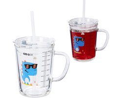 drinkglazen met rietje - set van 2 - 400 ml - dinosaurus - limonadeglazen kinderen