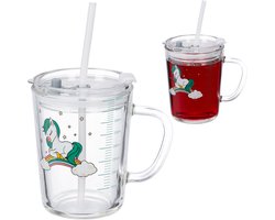 drinkglazen met rietje - set van 2 - 400 ml - eenhoorn design - kinderglazen - met handvat