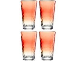 Drinkglazen Set - Gekleurd Glas - Dranken Serveren - Decoratief Reliëf - 540 ml Inhoud - Koraal Rood